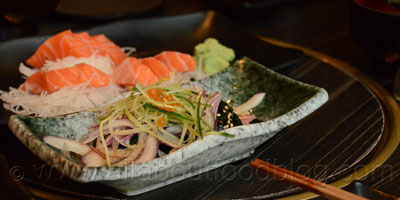 Salmon Sashimi and Octopus Salad with Daikon and Salmon Roe