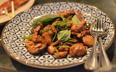 “Mr Fong’s” stir fried chicken, water chestnuts, shiitake, lotus root and Chinese sausage - $27