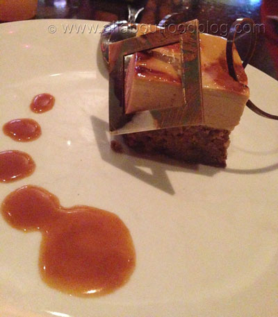 Date and walnut linzer tart with carob mascarpone, butterscotch cream from Kazbah Restaurant