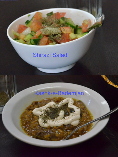 Shirazi Salad and kashk-e-Bademjan