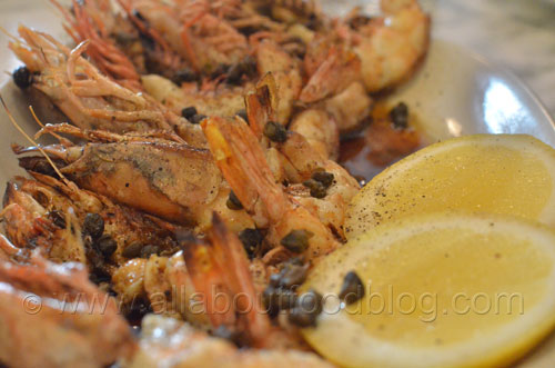 Prawns with brown butter and capers