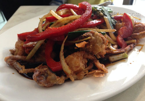 Semur Kepiting Sokak (Soft Shell Crab) - $20.90 – Lightly battered fried soft shell crab pieces topped with shallots, onions, and capsicum slices in butter sweet soya sauce