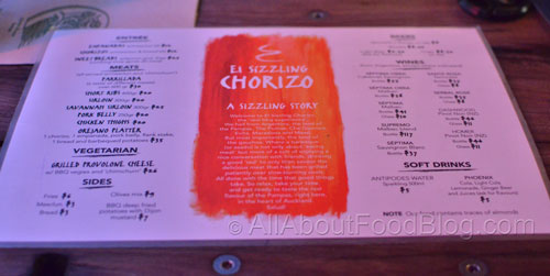 El Sizzling Chorizo Menu