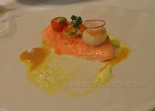 Salmon & Scallop – Roasted Salmon, Grilled Scallop, Yuzu Mascarpone, Orange Miso