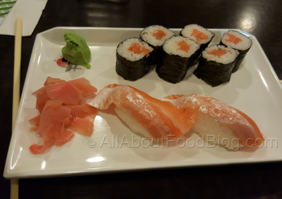 Salmon Nigiri Sushi - $4 and Salmon thin roll - $4.50