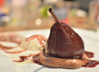Pear poached in red wine from Voulez Vous