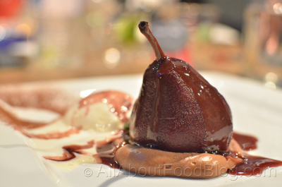 Pear poached in red wine from Voulez Vous