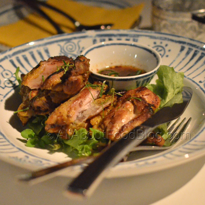 Gai Yaang - $14.00 – Char grilled turmeric and lemongrass marinated chicken with smoked chilli and tamarind relish