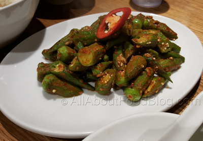 Okra Belacan - $14 – Stir-fried okra with chillies and shrimp paste.