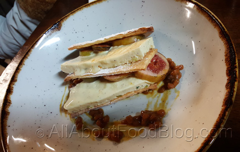 Roasted fig feuilletine - $15 – with pistachio nut mousse, pomegranate syrup