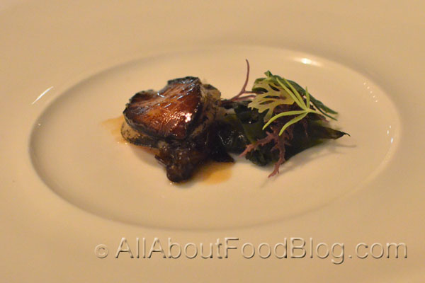 Charred abalone, wood ear, wasabi, and ponzu